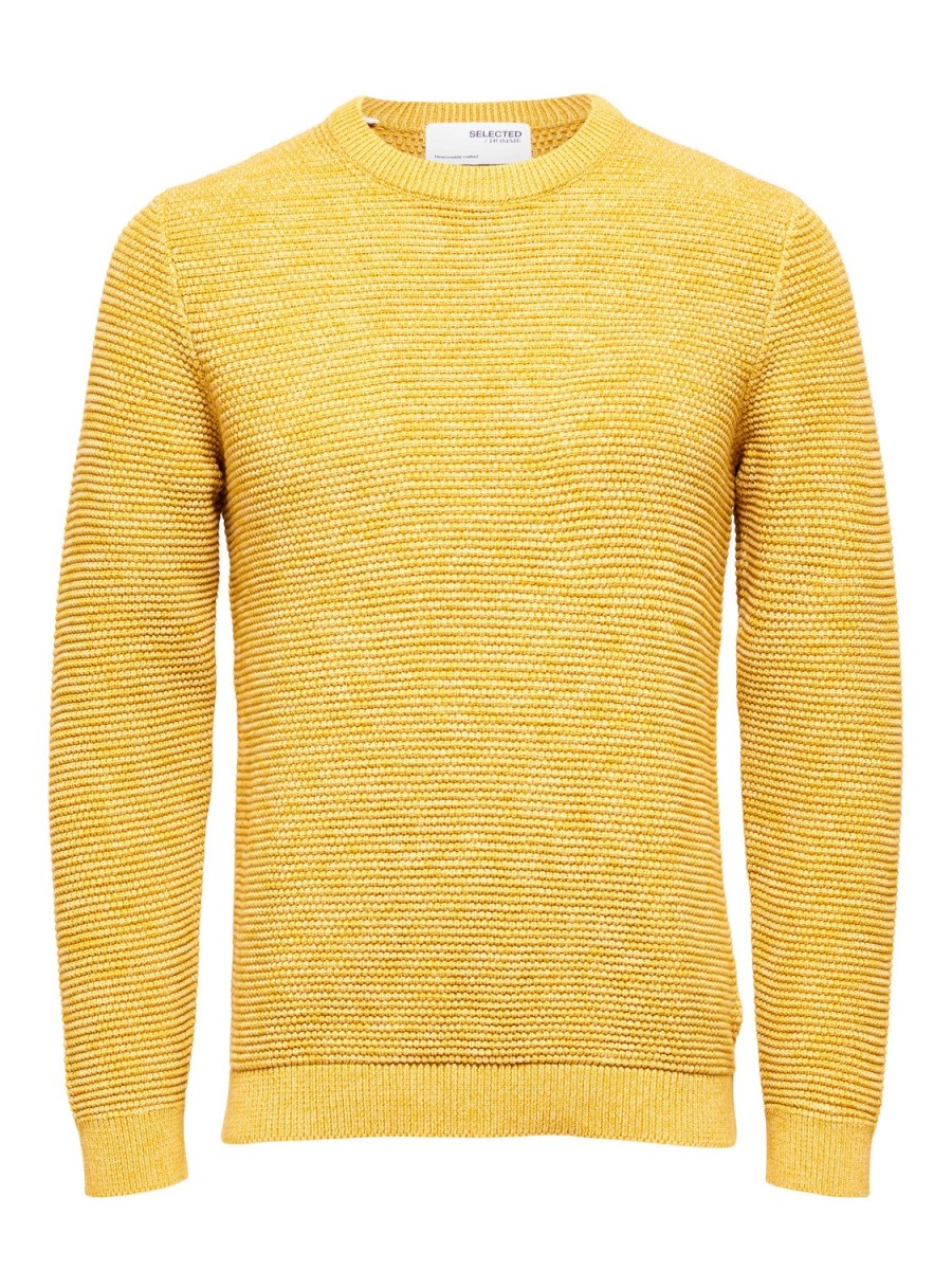 Homme JACK JONES | Slhvince Ls Knit Bubble Crew Neck Noos Jaune